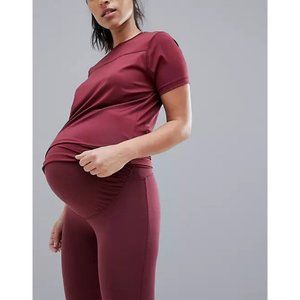 Asos 4505 Maternity & Postpartum Leggings Size 4 in Burgundy-Side Pocket